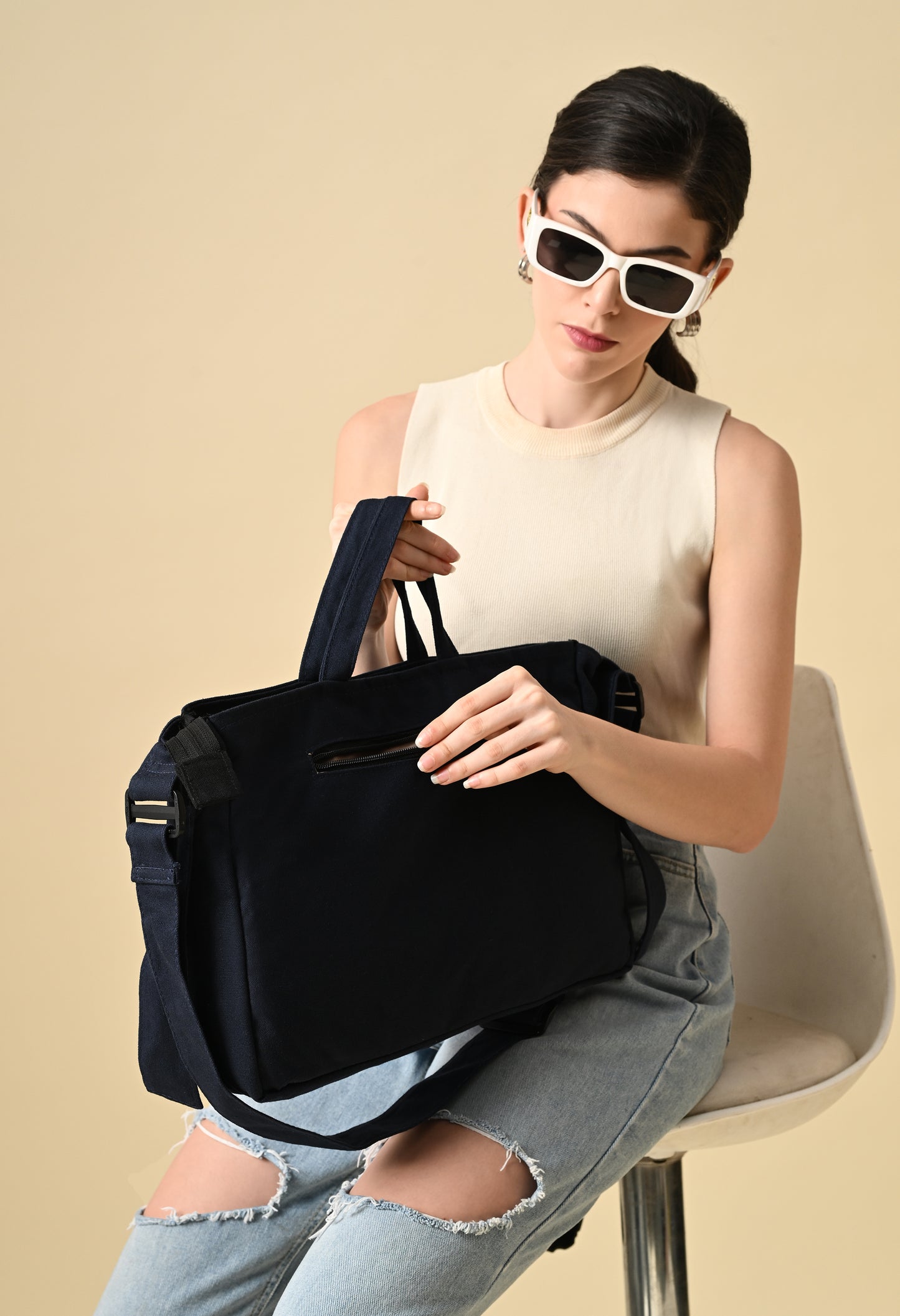 Urban Tote – navyblue Canvas College Bag with Shoulder Strap | 'Emotional Baggage' Print"