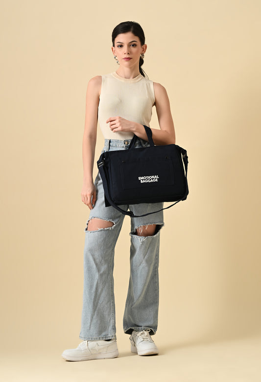 Urban Tote – navyblue Canvas College Bag with Shoulder Strap | 'Emotional Baggage' Print"