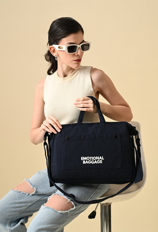Urban Tote – navyblue Canvas College Bag with Shoulder Strap | 'Emotional Baggage' Print"