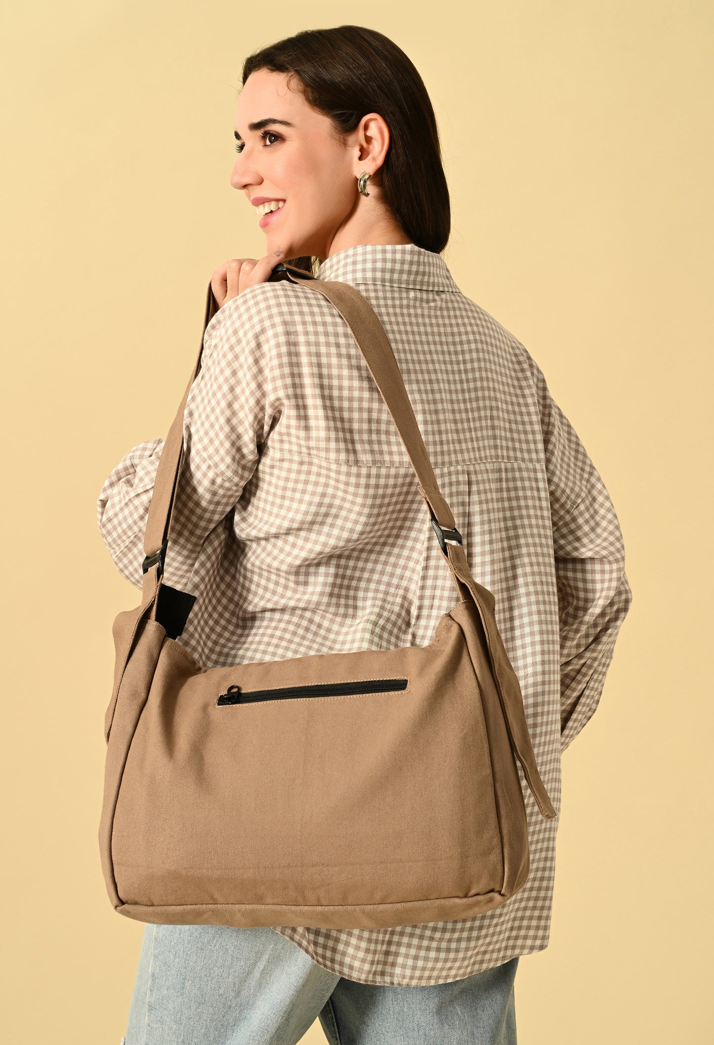 Urban Tote – beige Canvas College Bag with Shoulder Strap | 'Emotional Baggage' Print"